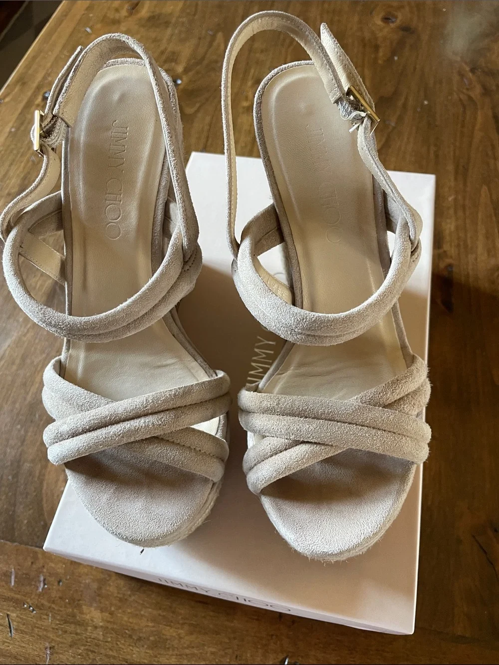 JIMMY CHOO Tan Nomad Nadym Suede Espadrille Platform Sandal 37